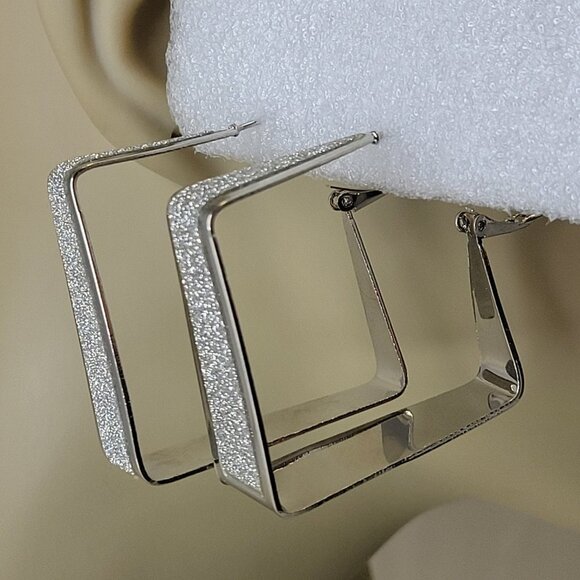 Square Silver Tone Earrings - Picture 3 of 15